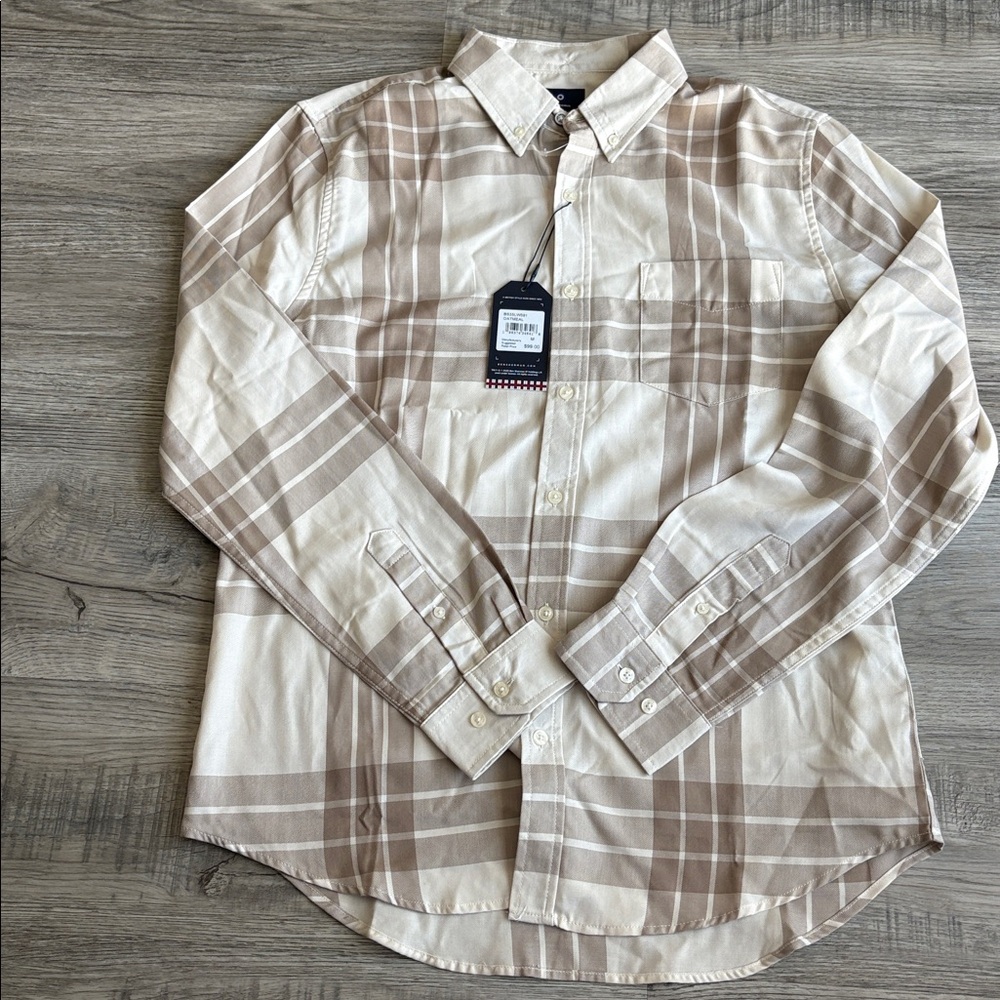 Ben Sherman Plaid Button Down Oatmeal Shirt Size Medium NWT